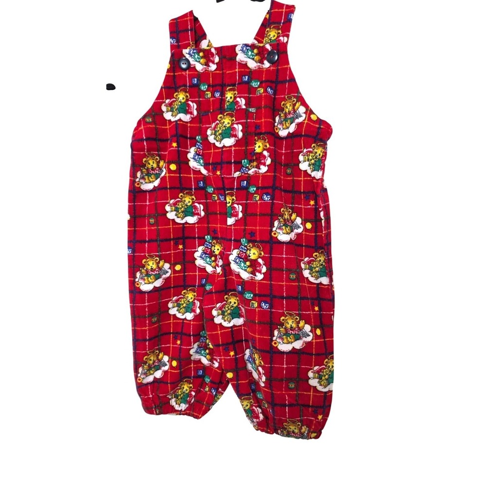 VTG Hand Made Red Corduroy Toddler 2T Y2K Bib Overalls & Pants Set 2 Teddy Bear